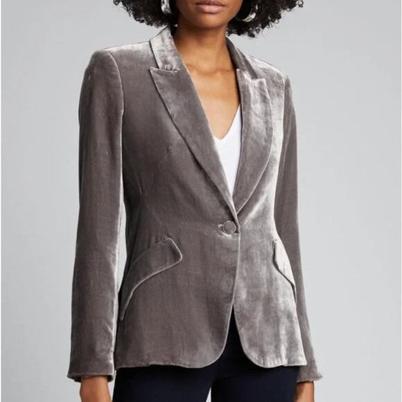 L'Agence Chamberlain Velvet Blazer Size 0 Gray Button Jacket - Picture 1 of 10